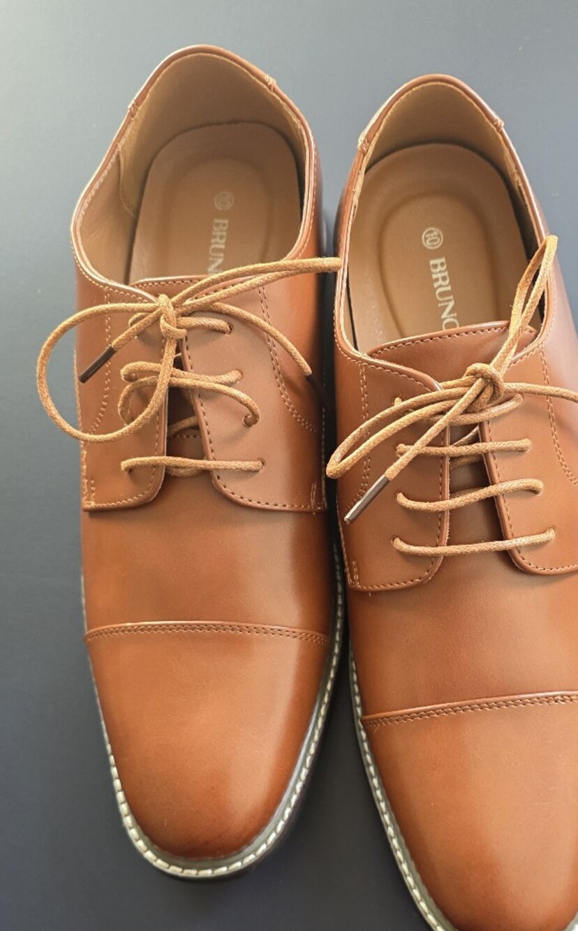 Bruno Men’s Tan Leather Cap-Toe Derby Shoes